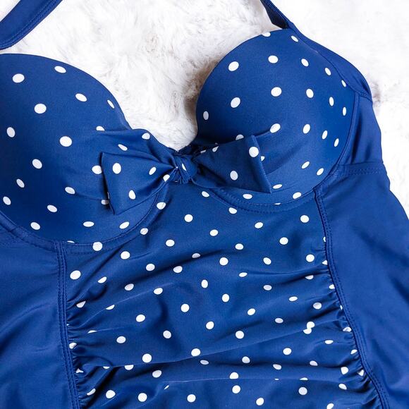 Tropical Escape Halter Tankini Top Retro Push Up Bra Polka Dot 8 - Picture 2 of 5